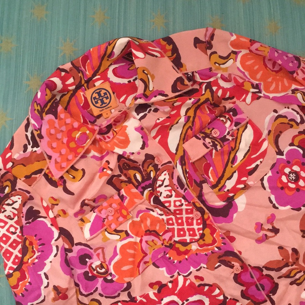 Tory Burch Floral Silk Button Down Blouse